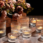 Mumufy 24 Pcs Assorted Votive Candle Holders Ribbed Glass Tealight Candle Holder Bulk for Table Centerpiece, Baby Shower, Home and Wedding Party Decoration (Clear)
