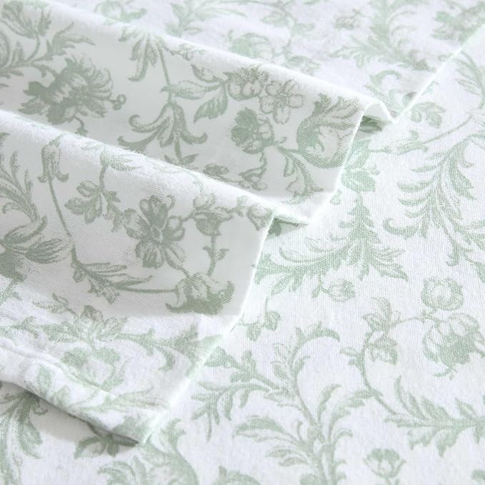 Laura Ashley - Flannel Sheets Queen Size, Anti-Pilling & Wrinkle Resistant Cotton, Touchably Soft for All-Season Comfort - Bed Sheets with Matching Pillowcases & Fitted Sheet (Brinna Green)