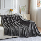 NEWCOSPLAY Super Soft Twin Blanket Dark Grey Premium Silky Flannel Fleece Leaves Pattern Lightweight Bed Blanket All Season Use (Dark Grey, Twin(60"x80"))