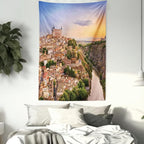 Ambesonne Scenery Tapestry, Toledo Spain Old City Over The Tagus River Downtown Castle Architecture, Wall Hanging for Bedroom Living Room Dorm Decor, 40" X 60", Apricot Cream Green