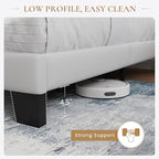 SHA CERLIN Queen Platform Bed Frame with Velvet Upholstered Headboard, Mattress Foundation with Strong Wooden Slats Support, No Box Spring Needed, White