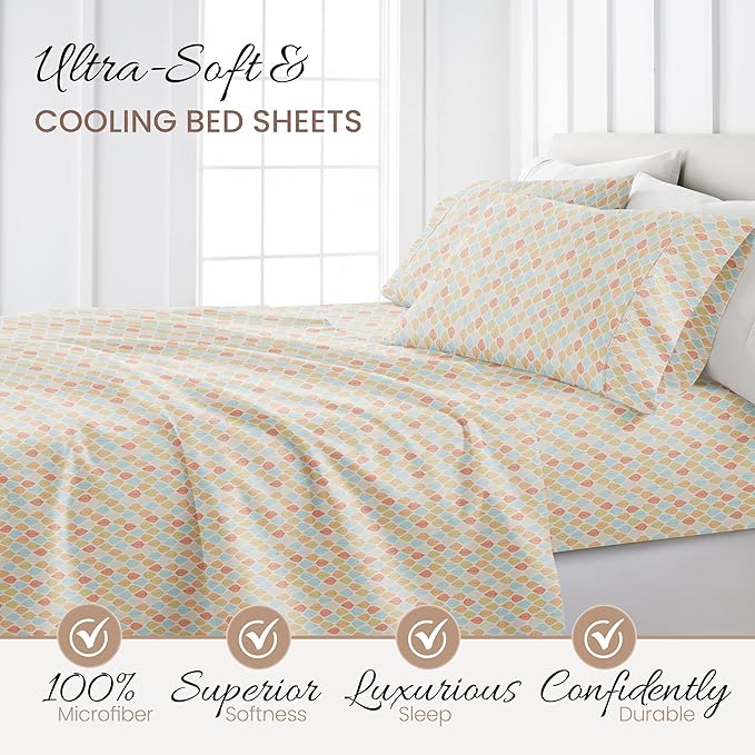 Linen Market Double-Brushed Patterned Microfiber Queen Sheet Set 4 Piece – Oeko-TEX Certified Ultra Soft & Wrinkle-Free - 16" Deep Pocket Sheets - Easy Care Queen Size - Fall Foliage Yellow