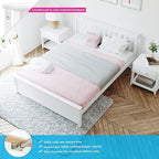 Max & Lily Queen Bed Frame with Slatted Headboard, Solid Wood Platform Bed for Kids, No Box Spring Needed, Easy Assembly, White
