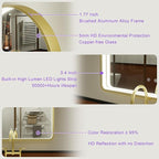 40x30 Inch Arched Gold LED Bathroom Mirror with Lights, Adjustable 3000K/4500K/6000K, Wall Mounted Framed Lighted Bathroom Vanity Mirror, Anti-Fog, Dimmable, Memory Function
