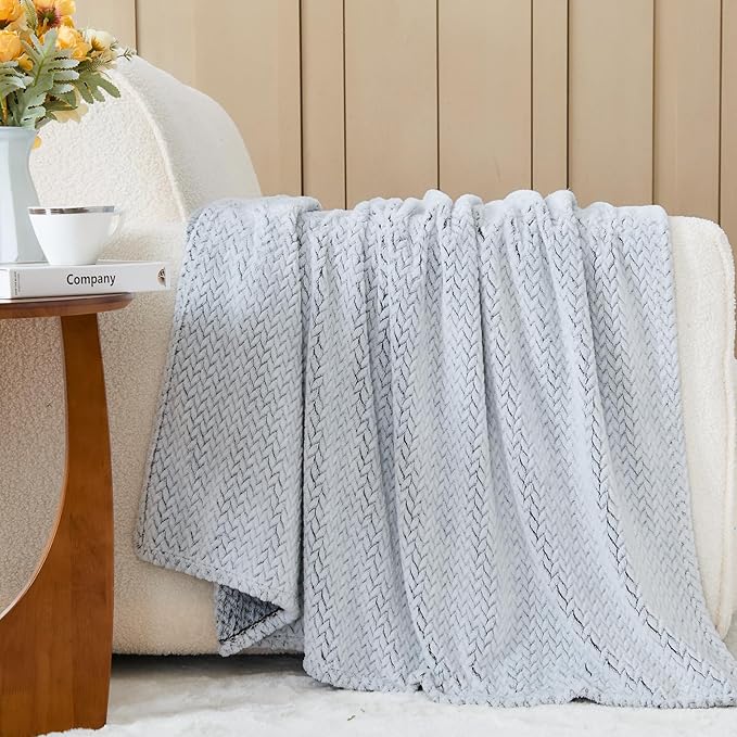NEWCOSPLAY Super Soft King Blanket Frosty Dark Grey Premium Silky Flannel Fleece Leaves Pattern Lightweight Bed Blanket All Season Use (Frosty Dark Grey, King(90"x110"))