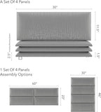 Vänt Upholstered Wall Panels - Queen/Full Size Wall Mounted Headboards - Metallic Silver - Set of 4 Panels (Each Individual Panel 30"x11.5")