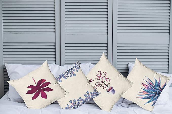Ambesonne Botanical Throw Pillow Cushion Case Pack of 4, Minimalist Watercolor Painting Leaves Agave Branches Plant in a Pot, Modern Accent Double-Sided Digital Printing, 24", Dark Pink and Ceil Blue