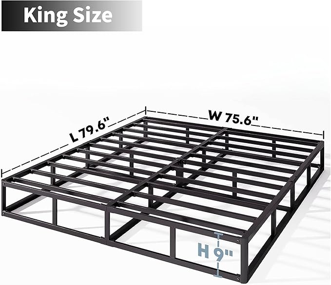 King Box Spring 9 Inch High Profile Strong Metal Frame Mattress Foundation, Quiet Noise-Free,Easy Assembly, 3000lbs Max Weight Capacity
