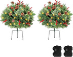 Lewondr Set of 2 Prelit Pathway Christmas Trees, 20.87" Outdoor Christmas Tree with 50 LED Lights, Pine Cones Red Berries, Battery Operated Outdoor Xmas Decor for Yard Home Porch