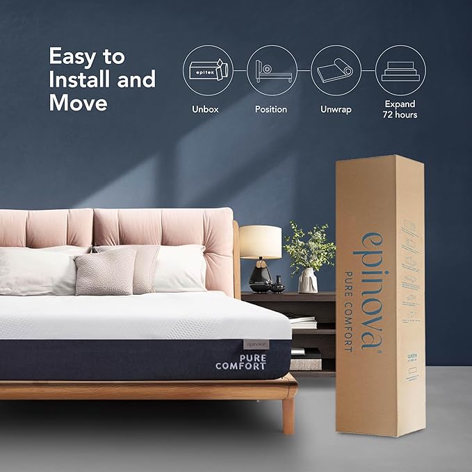 EPITEX Pure Comfort 12 Inch Queen Size Memory Foam Mattress – Air-Flow Memory Foam, Medium Plush for Pressure Relief and Motion Isolation, Breathable Pure Cotton Cover, CertiPUR-US Certified