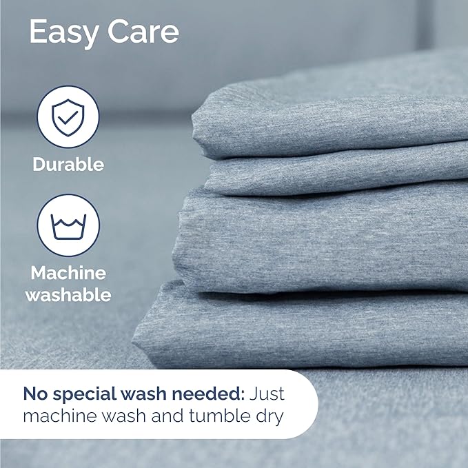 Twin 4 Piece Sheet Set - Comfy Breathable & Cooling - Soft Hotel Luxury Bedding Set with 8-16 Inch Deep Pockets - 1 Flat & 1 Fitted Sheet & 2 Pillowcases - Wrinkle Free & Easy Care - Heathered Blue