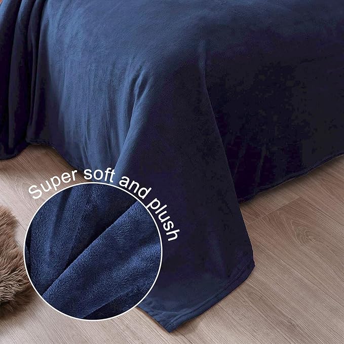 Exclusivo Mezcla Fleece Blanket King Size for Bed, Super Soft and Warm, All Season Use, Cozy, Plush, Lightweight, 120x120 Inches, Navy Blue