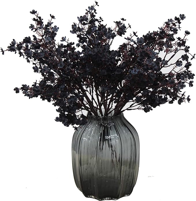 20pcs Babys Breath Artificial Flowers Gypsophila Bouquet Bulk Fake Spring Silk Small Flowers Real Touch Faux Floral for Home Kitchen Garden Wedding Christmas Halloween Party DIY Decor (Black)