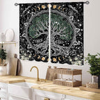 Life Tree Curtains, Hippie Sun Moon Trippy Tree of Life Bohemian Mandala Aesthetci Mystic Witchy Blackout Window Drapery Treatments for Bedroom Living Room Bathroom Decor, 55x39 Inch