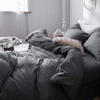 MooMee Bedding Duvet Cover Set 100% Washed Cotton Linen Like Textured Breathable Durable Soft Comfy (Heathered Dark Grey, Alaska King 132"x120")