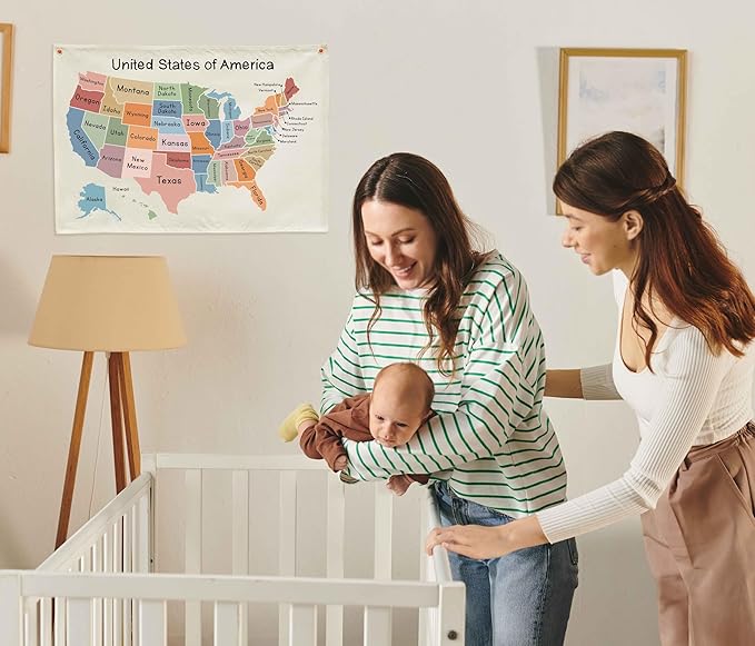 Map Theme Education Rectangular Banner-Flag Wall Sign Decor for Baby Toddler Boy Girl Kids Teen,Classroom Homeschool Nursery Reading Room Teacher Office Decor-Baby Shower Birthday Christmas Gift