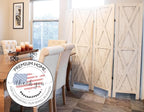 Premium Home 4-Panel Room Divider – Rustic White Barn Door, X Pattern Folding Privacy Screen, Partition Wall