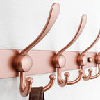 Dseap Coat Rack Wall Mount - 29.5” Long 8-Tri-Hooks Heavy Duty Coat Hanger Rail Wall Hooks for Hanging Coats Hats Clothing Clothes Purse Mudroom Entryway, Rose Gold, Pack of 2