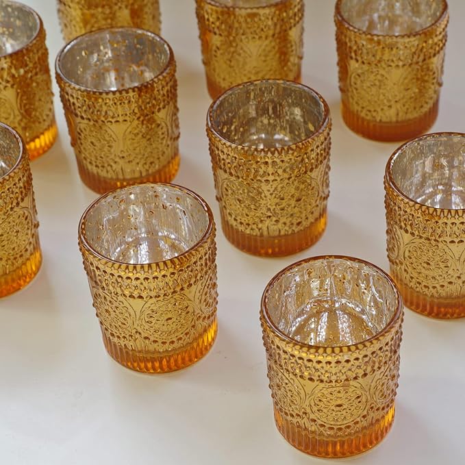 VOHO 24pcs Gold Candle Holders Bulk, Votive Candle Holders for Table Centerpiece, Mercury Gold Votive Holder for Wedding Dinning Party (2.1'' x 2.6'', W/H)