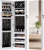 Nicetree Jewelry Armoire with Mirror, Wall/Door Mounted Jewelry Cabinet, Lockable Jewelry Organizer with Full-Length Mirror, Frameless Mirror with Storage, Black Lining