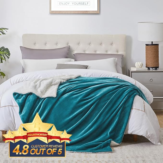 Walensee Sherpa Fleece Blanket (Queen Size 90”x90” Teal) Plush Throw Fuzzy Super Soft Reversible Microfiber Flannel Blankets for Couch, Bed, Sofa Ultra Luxurious Warm and Cozy for All Seasons