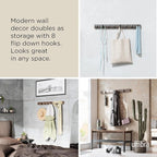 Umbra Flip Wall-Mounted Coat Rack Rail Hook for Hats, Jackets, Bags and More – Modern, Space-Saving Storage Organizer for Entryway, Mudroom, Closet, Bathroom, Bedroom, Kids Room, or Nursery, 8 Hooks,