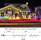 Quntis 82ft 1000 LED Cluster Christmas Lights - Dark Green Wire Christmas Tree Lights - 8 Modes Outdoor Waterproof Christmas String Lights Plug in for Holiday Wedding Party Home Decor, Multicolor
