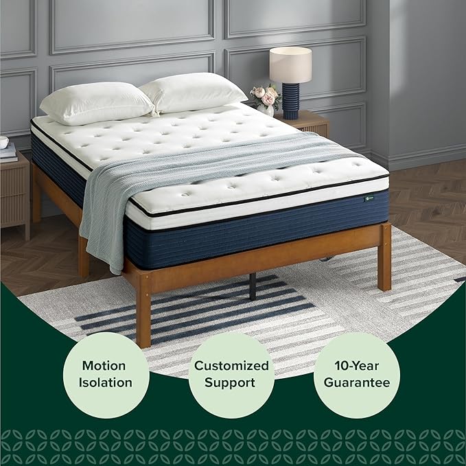 ZINUS 12 Inch Comfort Support Hybrid Mattress [New Version], Full, Fiberglass Free, Medium Plush, Motion Isolation, Certified Safe Foams & Fabric, Mattress in A Box