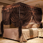 Mengersi 4 Corners Post Canopy Bed Curtains for Adults Bed Netting Bedroom Decoration (Queen, Coffee)