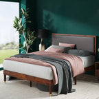 ZINUS Raymond Wood Platform Bed Frame with Adjustable Upholstered Headboard, Solid Wood Foundation, Wood Slat Support, No Box Spring Needed, Easy Assembly, King