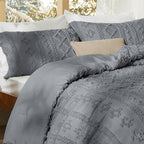 Bedsure Tufted Boho Comforter Set California King Size - Grey Boho Bed Set, GentleSoft™ 3 Pieces Farmhouse Shabby Chic Embroidery Bedding, Gifts for Woman, Soft Jacquard Comforter for All Seasons