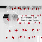 MYSKY HOME Red Pom Pom Curtains for Kitchen 45 Inch Long Bedroom Curtains Christmas Small Windows Light Filtering Sheer Curtains for Nursery Short Cafe Bathroom Privacy Rod Pocket 2 Panels 52 x 45 in