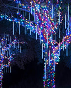 Joomer 2Pack Christmas Lights Outdoor, 11.8 inch 10 Tubes 240 LED Meteor Shower Lights, LED Falling Icicle Cascading Light with Timer Waterproof and Connectable for Christmas Decoration (Blue)