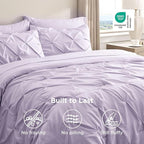 Bedsure Queen Comforter Set Light Purple - Bed in a Bag Queen Size Bedding 7 Pieces, GentleSoft™ Pintuck Bed Set Gift for Family, Pinch Pleat All Season Comforter with Sheets, Pillowcases & Shams
