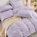 HYMOKEGE Lavender King Size Comforter Set Seersucker 7 Pieces, All Season Luxury Bed in a Bag for Bedroom, Bedding Set with Comforters, Sheets, Pillowcases & Shams