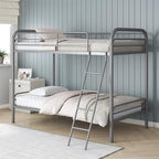 DHP Twin-Over-Twin Bunk Bed with Metal Frame and Ladder, Space-Saving Design, Silver Twin/Twin