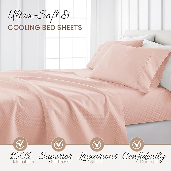 Linen Market Double-Brushed Patterned Microfiber Twin Sheet Set 3 Piece – Oeko-TEX Certified Ultra Soft & Wrinkle-Free - 16" Deep Pocket Sheets - Easy Care Twin Size - My Heart Pink