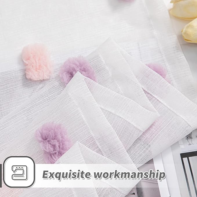 MYSKY HOME Pom Pom Sheer Curtains for Bedroom 72 Inch Length Long Rainbow Curtains for Dining Room Window Nursery Curtains Girls Kids Room 2 Pieces Rod Pocket Boho Farmhouse 52" x 72"
