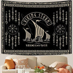 OSUNBD Viking Warship Tapestry Wall Hanging - Small 70x47 inches Storm & Celtic Runes on Soft Flannel Aesthetic Mythology Tapestries Norse Mythology Art for Bedroom, Living Room Decor