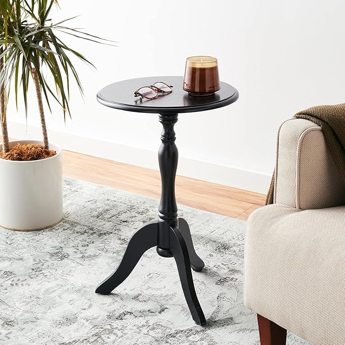 Decor Therapy Simplify Round Pedestal Accent Side Table, Chic & Compact MDF Furniture for Traditional Stylish Spaces - Black - (15" x 15" x 24")