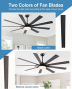 72 Inch Ceiling Fans with Lights,Large Modern Ceiling fan with Remote and 9 Wooden Blades,Dimmable,6 Speeds,Noiseless Reversible Indoor&Outdoor Fan for Bedroom,Patio,Living Room