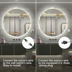40 Inch Round LED Mirror, Backlit Round Lighted Bathroom Mirror,Large Circle Vanity Wall Mounted, Anti-Fog, Dimmable, 3000K/4500K/6000K