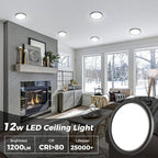 zemty 8Pack LED Ceiling Light Fixture 6.5 Inch, 12W 1200lm Ceiling Mount Light Fixtures, Adjustable 3000K 4000K 6500K, Round Flat Ceiling Lamp for Bathroom Closet Hallway Laundry (Black)