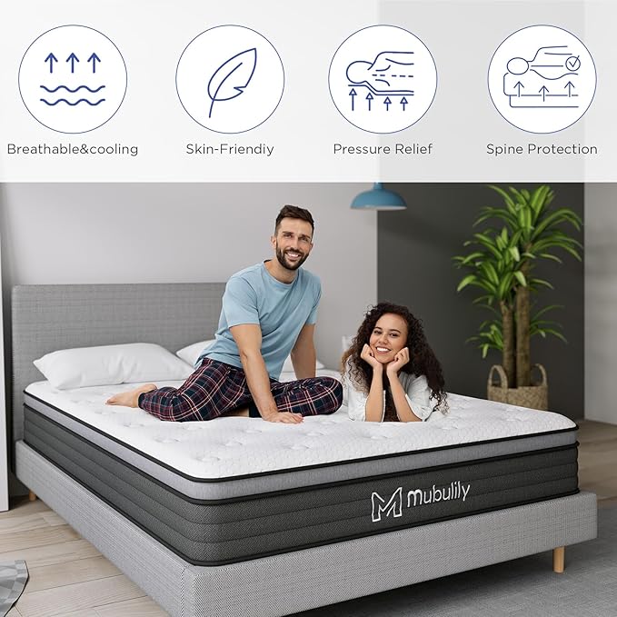 King Mattress,12 Inch Hybrid Pillow Top King Size Mattress,Individually Wrapped Pocket Coils Innerspring for a Cool Sleep & Pressure Relief,Medium Firm Feel with Motion Isolation.