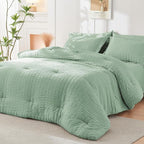 HYMOKEGE Sage Green Full Size Comforter Sets Seersucker 7 Pieces, All Season Luxury Bed in a Bag for Bedroom, Bedding Set with Comforters, Sheets, Pillowcases & Shams