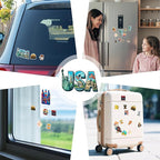 100 PCS USA Travel Stickers Pack – American Quotes, Food & Culture Vinyl Waterproof Decals for Laptop, Water Bottle, Scrapbook, Hard Hat, Car Gift for Kids, Teens, Adults