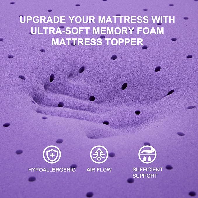 SINWEEK 2 Inch Gel Memory Foam Mattress Topper Ventilated Soft Pressure Relieve Mattress Pad, Breathable Bed Topper, CertiPUR-US Certified, Queen Size