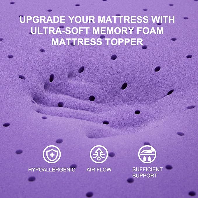 SINWEEK 4 Inch Gel Memory Foam Mattress Topper Ventilated Soft Pressure Relieve Mattress Pad, Breathable Bed Topper, CertiPUR-US Certified, Queen Size