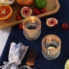 DEVI 8pcs Clear Glass Votive Candle Holder Decor, Boho Candle Holder for Wedding Decorations, Centerpiece Table Decorations for Valentine, Vintage Mothers Day Home Party Table Decorations