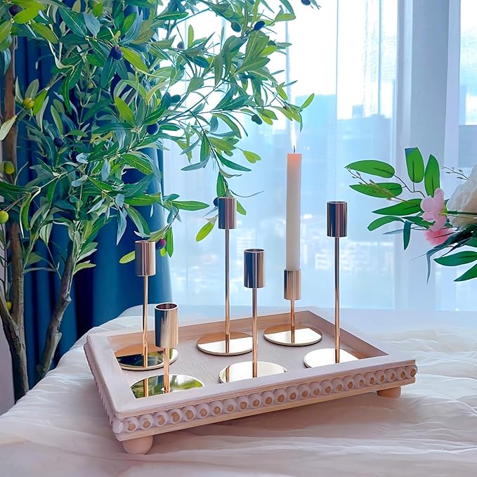 Gold Taper Candlestick Holders,Taper Candle Holders Set of 27,Metal Taper Candle Sticks Stand Holders,Modern Decorative Candle Holders for Wedding Certerpieces,Festive, Mantel,Home,Party